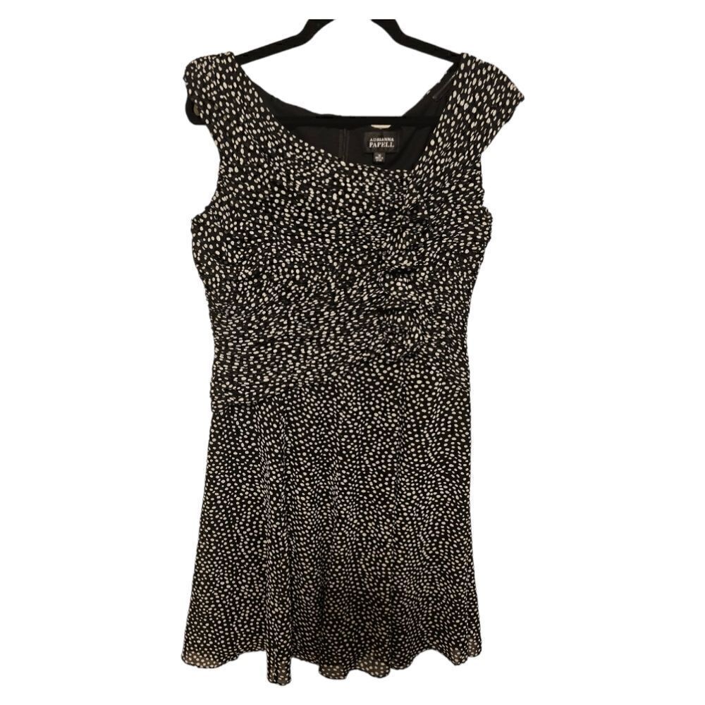 ADRIANNA PAPELL Black Ivory Polka‎ Dot Flowy Dress - Size 14